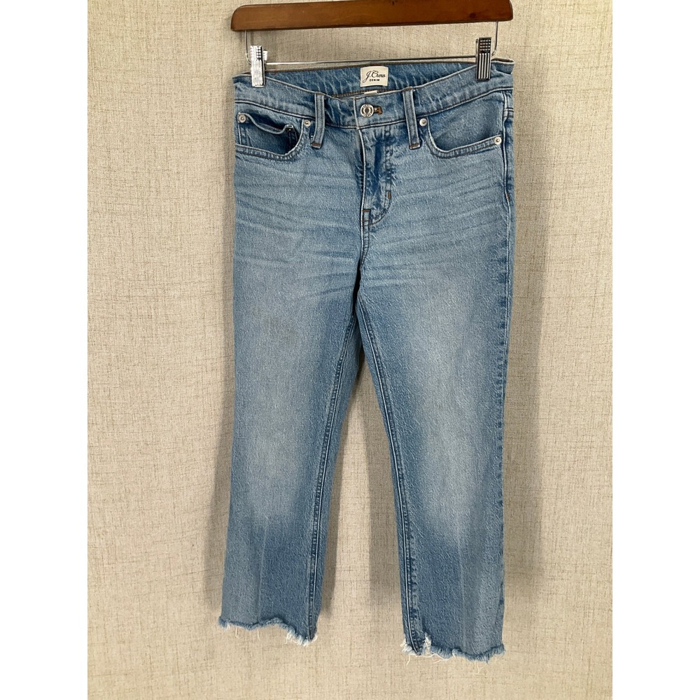 J.Crew Jeans Women 26P Blue Straight Leg Raw Hem High Rise Classic Minimalist